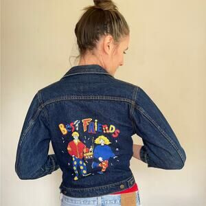 Vintage 80s Dark Wash Denim Best Friends Graphic Buttoned Jacket / XS
